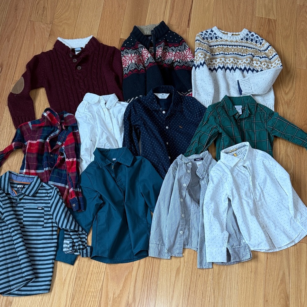 Assorted 8 button dress shirts size 4 and 3 sweaters size 4